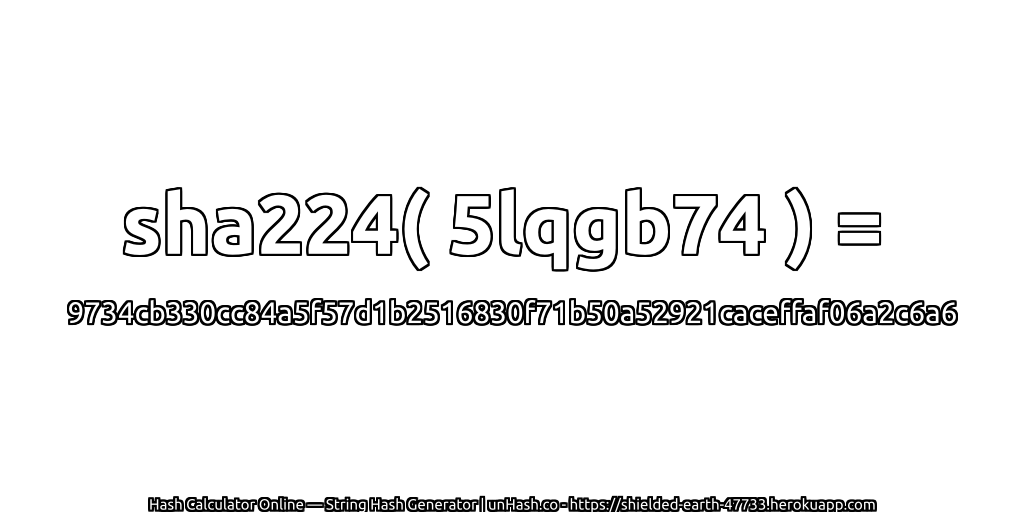 sha224( 5lqgb74 ) = 9734cb330cc84a5f57d1b2516830f71b50a52921caceffaf06a2c6a6 | unHash.co