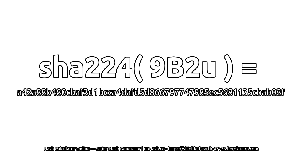 sha224( 9B2u ) = a42a88b480cbaf3d1bcca4dafd5d866797747985ec5681135cbab02f | unHash.co