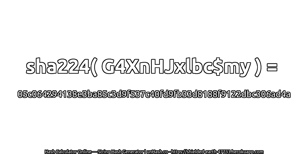 sha224( G4XnHJxlbc$my ) = 05c064294138e3ba85c3d9f537c40fd9fb33d8188f9122dbc306ad4a | unHash.co