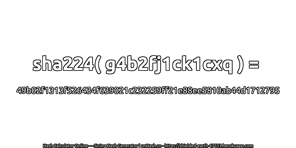 sha224( g4b2fj1ck1cxq ) = 49b02f1313f526434f639021c232259ff21e88ee5810ab44d1712795 | unHash.co