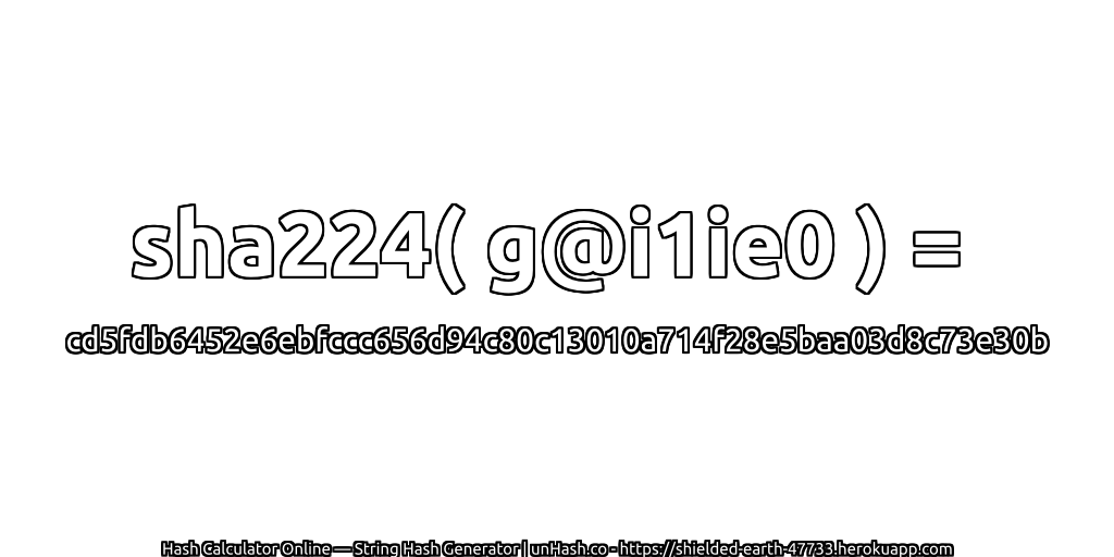 sha224( g@i1ie0 ) = cd5fdb6452e6ebfccc656d94c80c13010a714f28e5baa03d8c73e30b | unHash.co