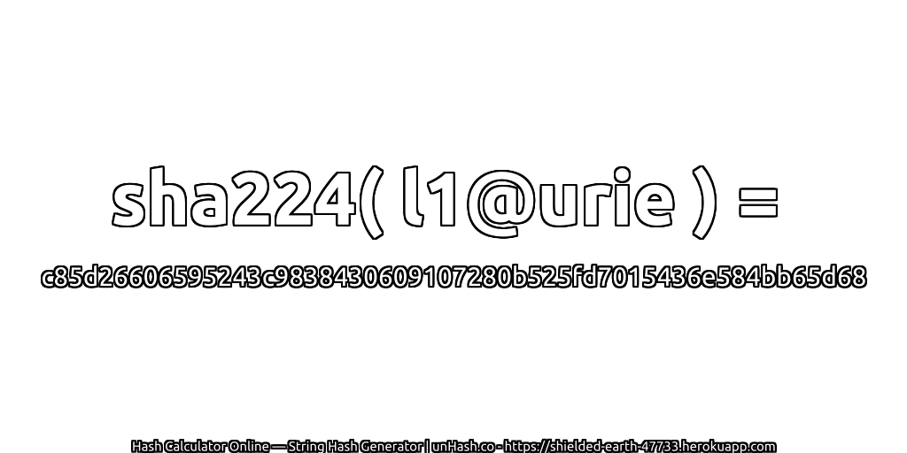 sha224( l1@urie ) = c85d26606595243c9838430609107280b525fd7015436e584bb65d68 | unHash.co