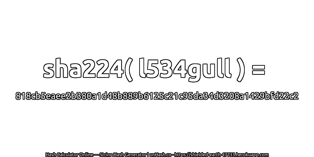 sha224( l534gull ) = 818cb5eaee2b380a1d48b889b6125c21c95da34d3208a1429bfd22c2 | unHash.co
