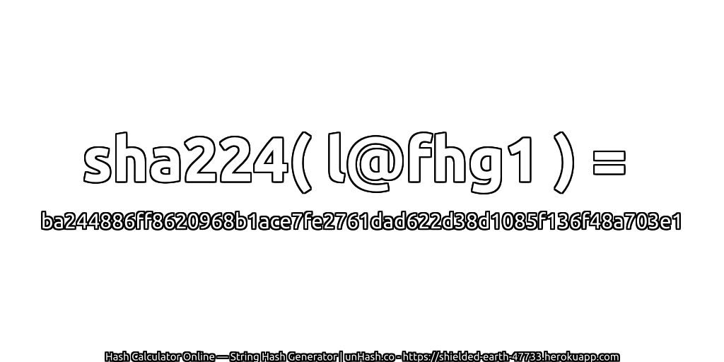 sha224( l@fhg1 ) = ba244886ff8620968b1ace7fe2761dad622d38d1085f136f48a703e1 | unHash.co