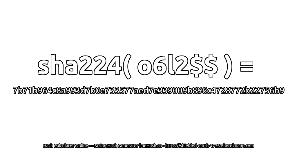 sha224( o6l2$$ ) = 7b71b964c8a993d7b0e733577aed7e339009b896c4728772b22756b9 | unHash.co