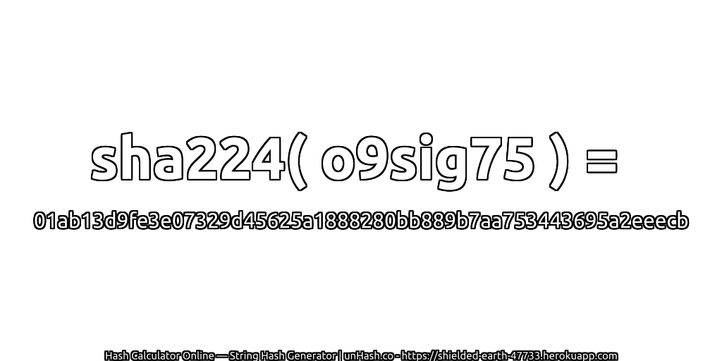 sha224( o9sig75 ) = 01ab13d9fe3e07329d45625a1888280bb889b7aa753443695a2eeecb | unHash.co