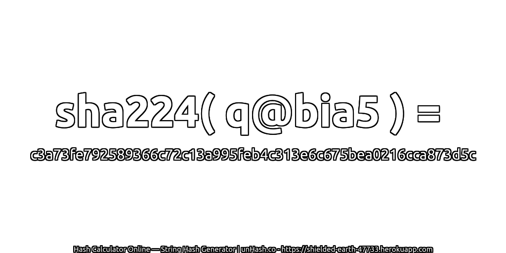 sha224( q@bia5 ) = c3a73fe792589366c72c13a995feb4c313e6c675bea0216cca873d5c | unHash.co