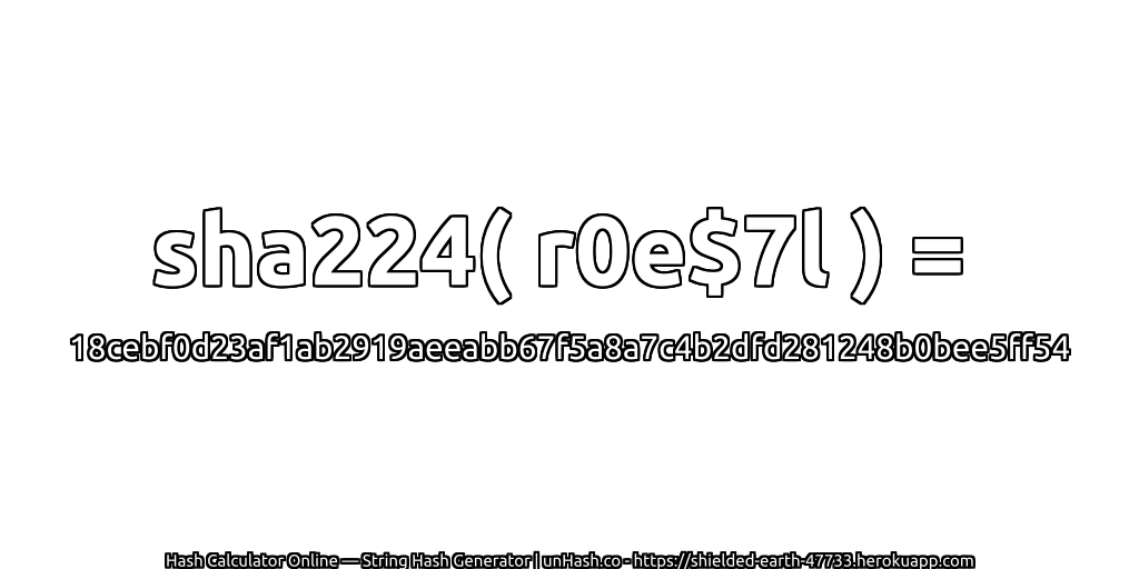 sha224( r0e$7l ) = 18cebf0d23af1ab2919aeeabb67f5a8a7c4b2dfd281248b0bee5ff54 | unHash.co