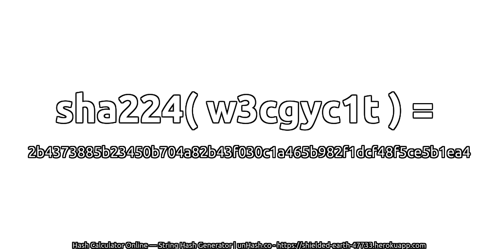 sha224( w3cgyc1t ) = 2b4373885b23450b704a82b43f030c1a465b982f1dcf48f5ce5b1ea4 | unHash.co