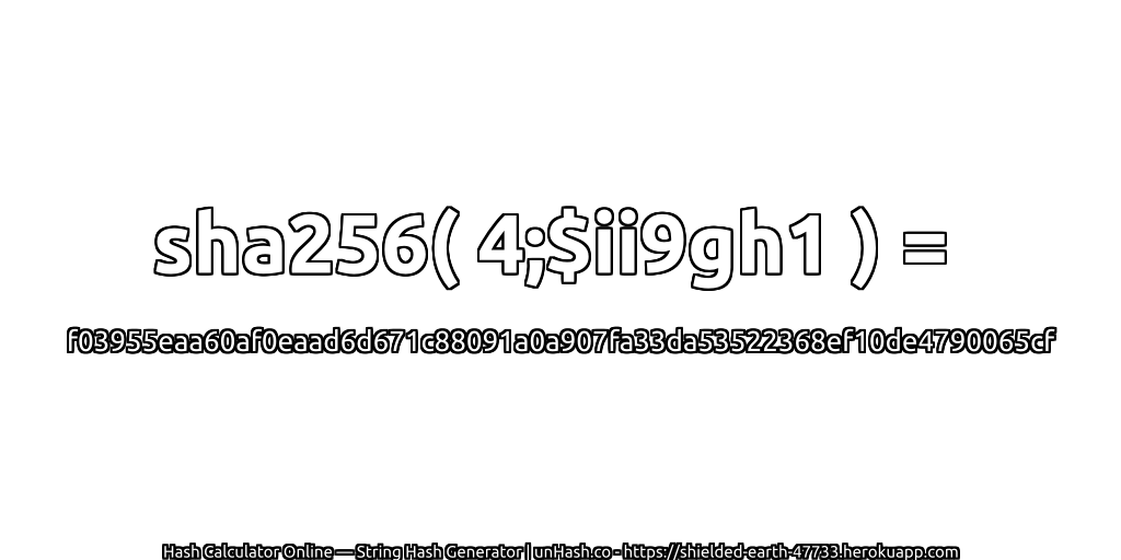 sha256( 4;$ii9gh1 ) = f03955eaa60af0eaad6d671c88091a0a907fa33da53522368ef10de4790065cf | unHash.co
