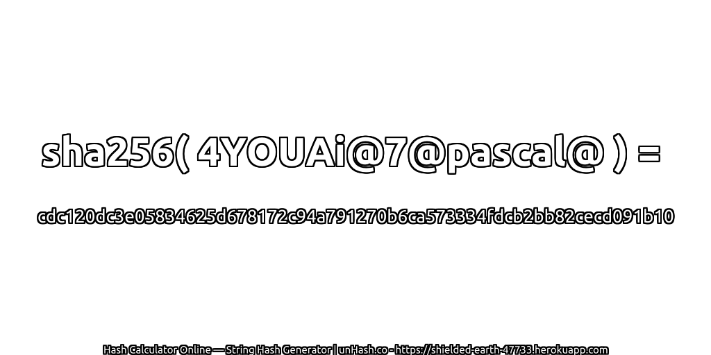 sha256( 4YOUAi@7@pascal@ ) = cdc120dc3e05834625d678172c94a791270b6ca573334fdcb2bb82cecd091b10 | unHash.co
