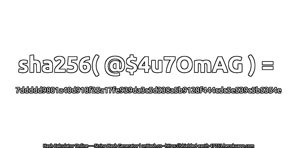 sha256( @$4u7OmAG ) = 7ddddd9801a40d918f25a17fe939da3c5d338a5b9128f444cdc5e539c5b5354e | unHash.co