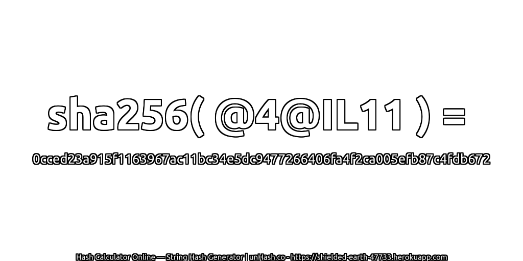 sha256( @4@IL11 ) = 0cced23a915f1163967ac11bc34e5dc9477266406fa4f2ca005efb87c4fdb672 | unHash.co