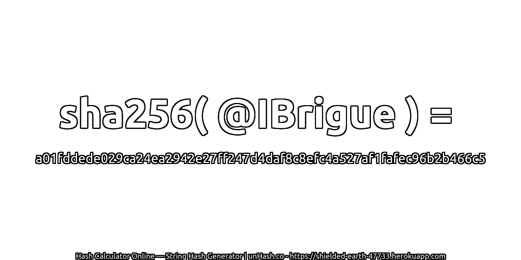 sha256( @IBrigue ) = a01fddede029ca24ea2942e27ff247d4daf8c8efc4a527af1fafec96b2b466c5 | unHash.co