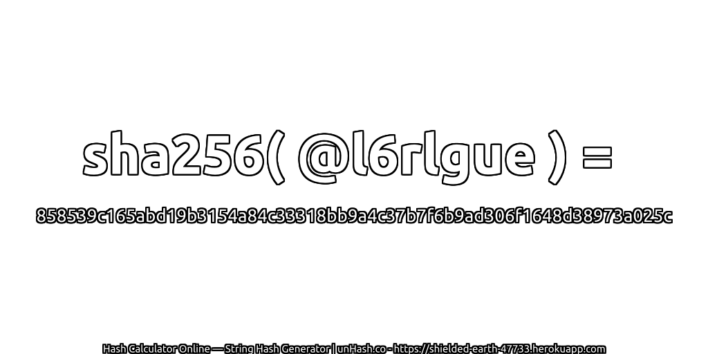 sha256( @l6rlgue ) = 858539c165abd19b3154a84c33318bb9a4c37b7f6b9ad306f1648d38973a025c | unHash.co
