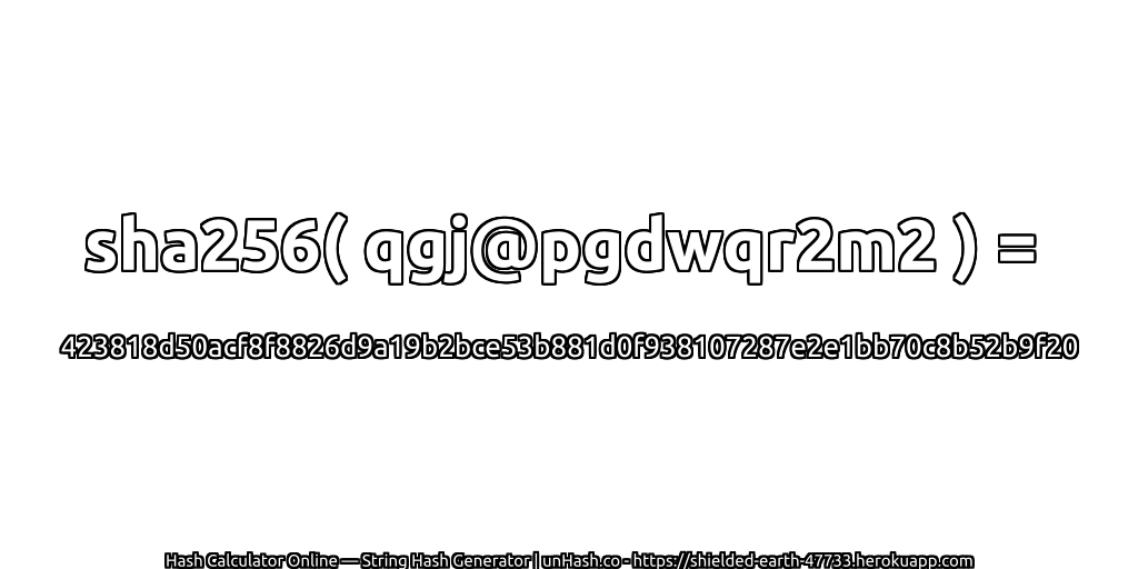 sha256( qgj@pgdwqr2m2 ) = 423818d50acf8f8826d9a19b2bce53b881d0f938107287e2e1bb70c8b52b9f20 | unHash.co