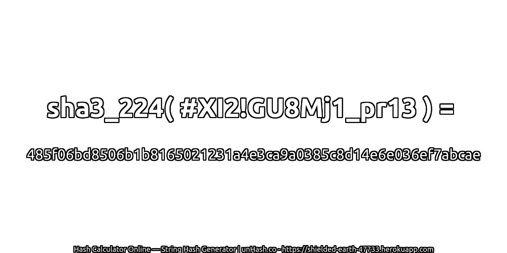 sha3_224( #XI2!GU8Mj1_pr13 ) = 485f06bd8506b1b8165021231a4e3ca9a0385c8d14e6e036ef7abcae | unHash.co