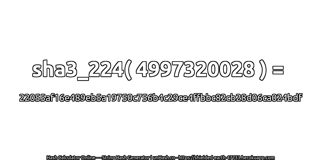 sha3_224( 4997320028 ) = 22055af16e489eb5a19750c756b4c29ce4ffbbc82cb28d06ca024bdf | unHash.co