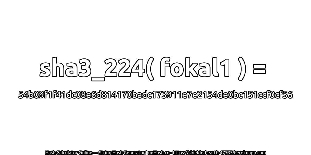 sha3_224( fokal1 ) = 54b09f1f41dc08e6d814170badc173911e7e2154de0bc151ccf0cf56 | unHash.co