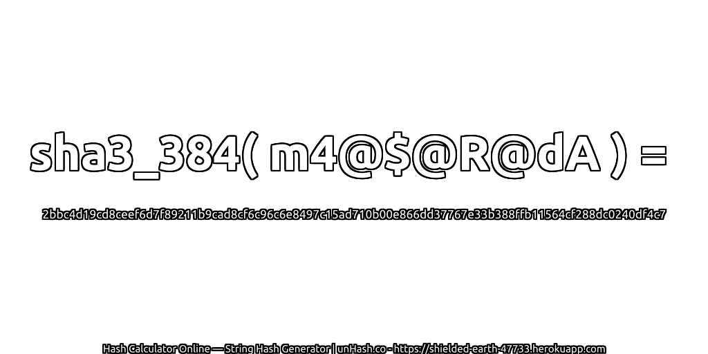 sha3_384( m4@$@R@dA ) = 2bbc4d19cd8ceef6d7f89211b9cad8cf6c96c6e8497c15ad710b00e866dd37767e33b388ffb11564cf288dc0240df4c7 | unHash.co