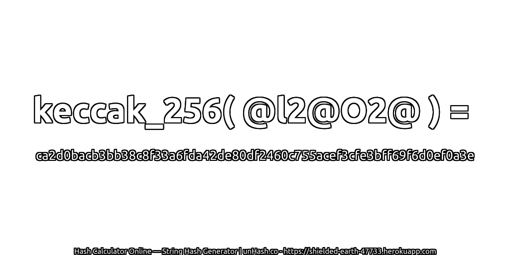 keccak_256( @l2@O2@ ) = ca2d0bacb3bb38c8f33a6fda42de80df2460c755acef3cfe3bff69f6d0ef0a3e | unHash.co