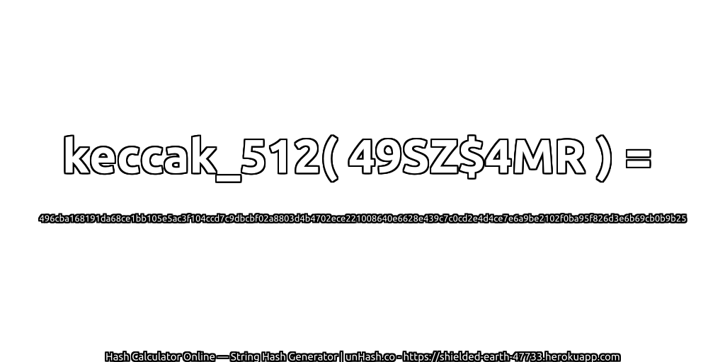 keccak_512( 49SZ$4MR ) = 496cba168191da68ce1bb105e5ac3f104ccd7c9dbcbf02a8803d4b4702ece221008640e6628e439c7c0cd2e4d4ce7e6a9be2102f0ba95f826d3e6b69cb0b9b25 | unHash.co