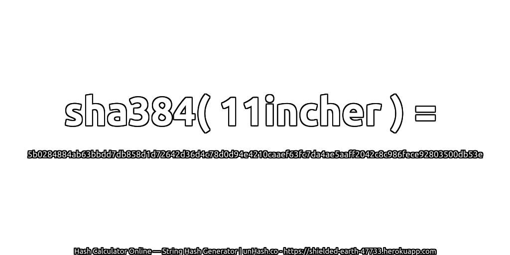 sha384( 11incher ) = 5b0284884ab63bbdd7db858d1d72642d36d4c78d0d94e4210caaef63fc7da4ae5aaff2042c8c986fece92803500db53e | unHash.co