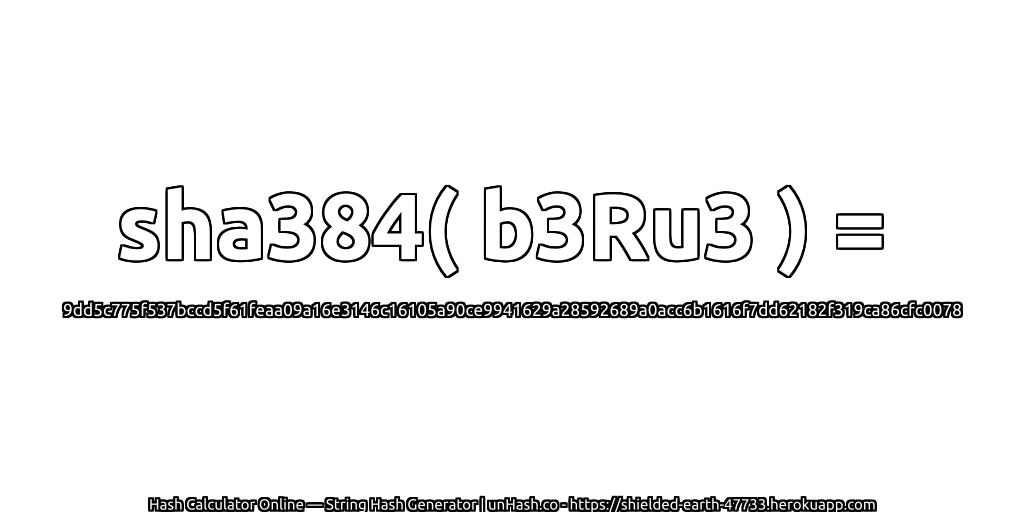 sha384( b3Ru3 ) = 9dd5c775f537bccd5f61feaa09a16e3146c16105a90ce9941629a28592689a0acc6b1616f7dd62182f319ca86cfc0078 | unHash.co
