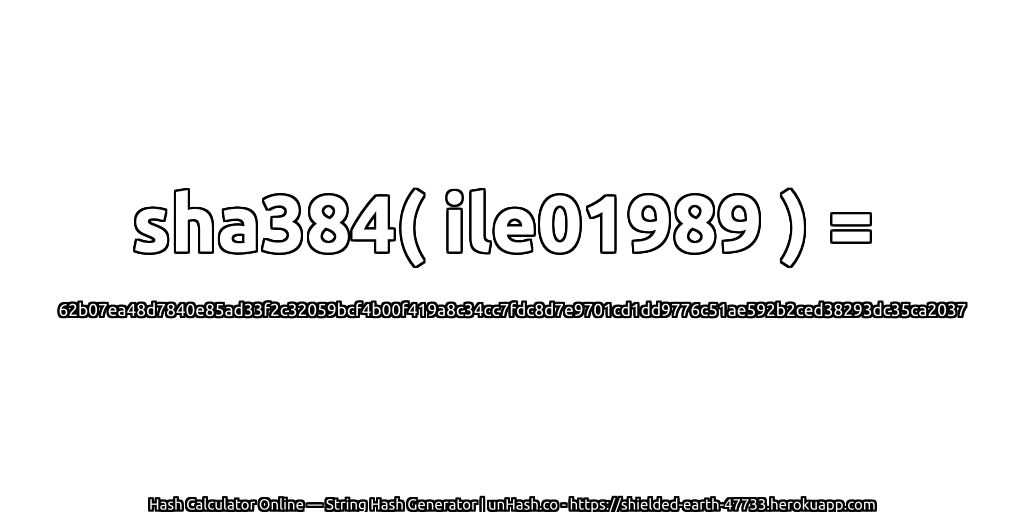 sha384( ile01989 ) = 62b07ea48d7840e85ad33f2c32059bcf4b00f419a8c34cc7fdc8d7e9701cd1dd9776c51ae592b2ced38293dc35ca2037 | unHash.co