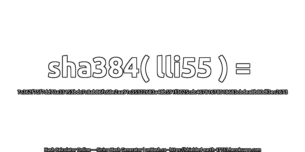 sha384( lli55 ) = 7c362f75f7dd73a33153bdc7c8ab86fc68e2aa91c35322683a48b591f3025cdc46781678018683cbdea8b80df3ec2673 | unHash.co