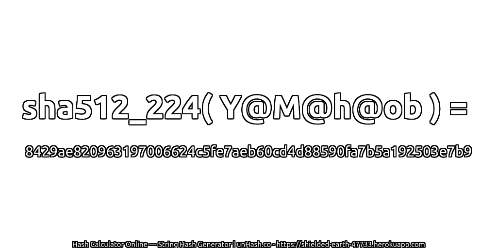 sha512_224( Y@M@h@ob ) = 8429ae820963197006624c5fe7aeb60cd4d88590fa7b5a192503e7b9 | unHash.co