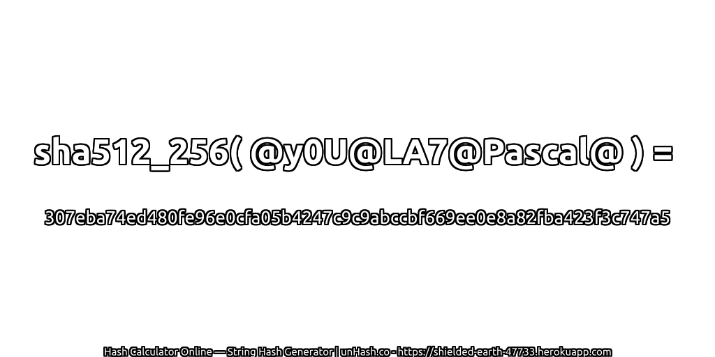 sha512_256( @y0U@LA7@Pascal@ ) = 307eba74ed480fe96e0cfa05b4247c9c9abccbf669ee0e8a82fba423f3c747a5 | unHash.co