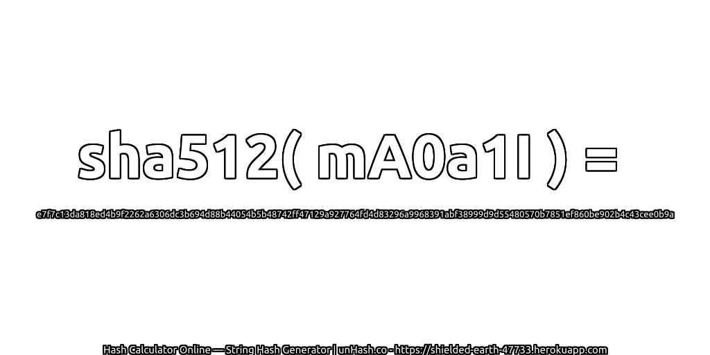 sha512( mA0a1I ) = e7f7c13da818ed4b9f2262a6306dc3b694d88b44054b5b48742ff47129a927764fd4d83296a9968391abf38999d9d55480570b7851ef860be902b4c43cee0b9a | unHash.co