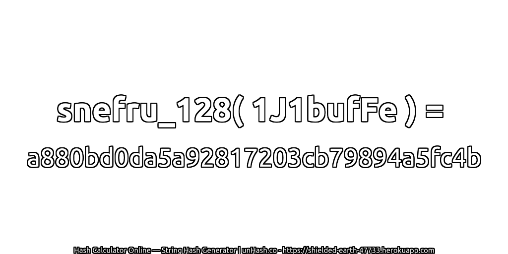 snefru_128( 1J1bufFe ) = a880bd0da5a92817203cb79894a5fc4b | unHash.co