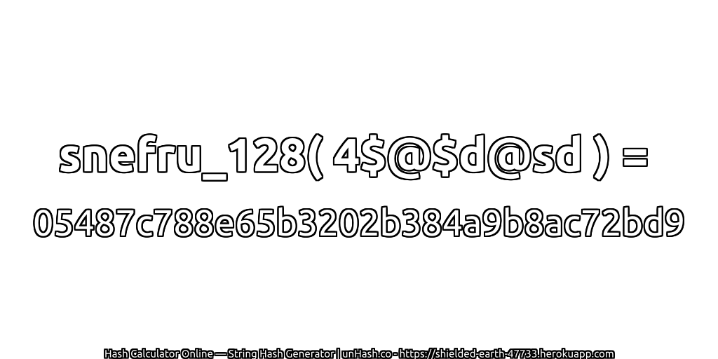 snefru_128( 4$@$d@sd ) = 05487c788e65b3202b384a9b8ac72bd9 | unHash.co