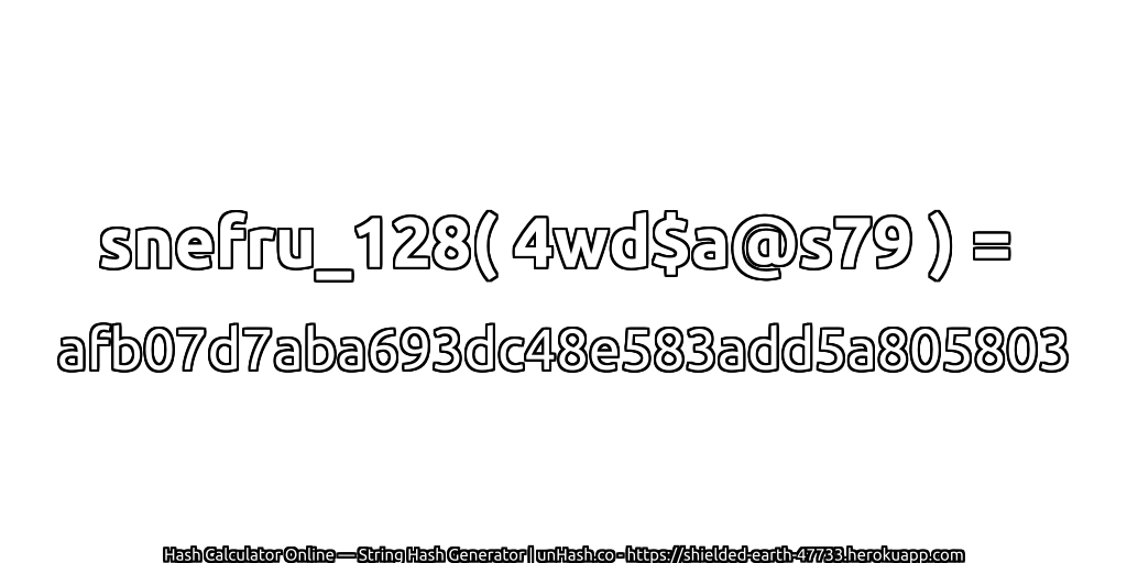 snefru_128( 4wd$a@s79 ) = afb07d7aba693dc48e583add5a805803 | unHash.co
