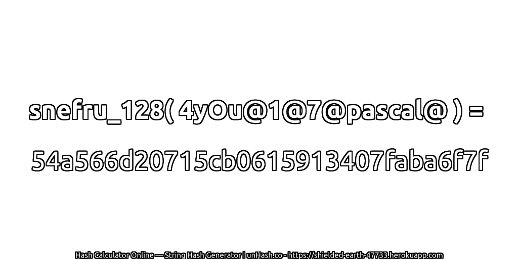 snefru_128( 4yOu@1@7@pascal@ ) = 54a566d20715cb0615913407faba6f7f | unHash.co