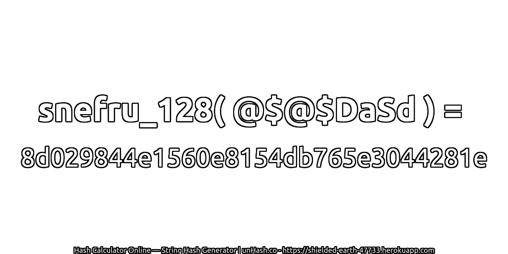 snefru_128( @$@$DaSd ) = 8d029844e1560e8154db765e3044281e | unHash.co