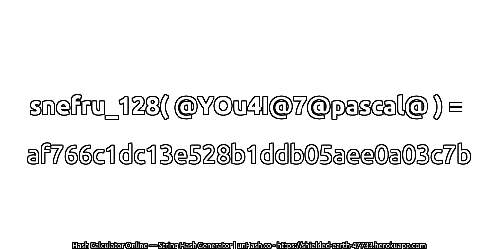 snefru_128( @YOu4I@7@pascal@ ) = af766c1dc13e528b1ddb05aee0a03c7b | unHash.co