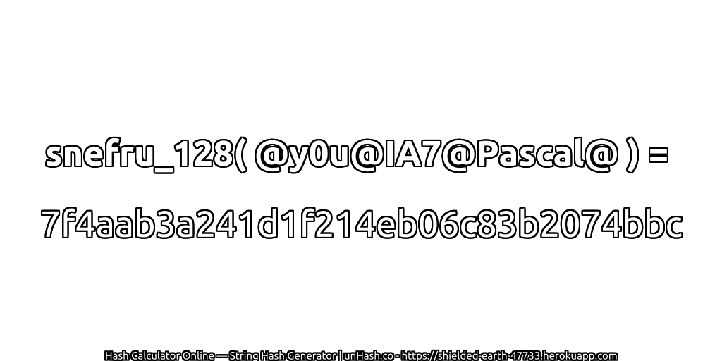 snefru_128( @y0u@IA7@Pascal@ ) = 7f4aab3a241d1f214eb06c83b2074bbc | unHash.co
