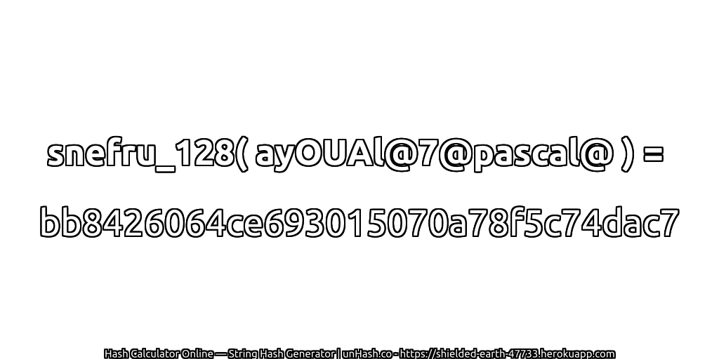 snefru_128( ayOUAl@7@pascal@ ) = bb8426064ce693015070a78f5c74dac7 | unHash.co