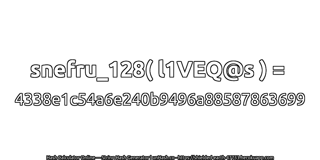 snefru_128( l1VEQ@s ) = 4338e1c54a6e240b9496a88587863699 | unHash.co