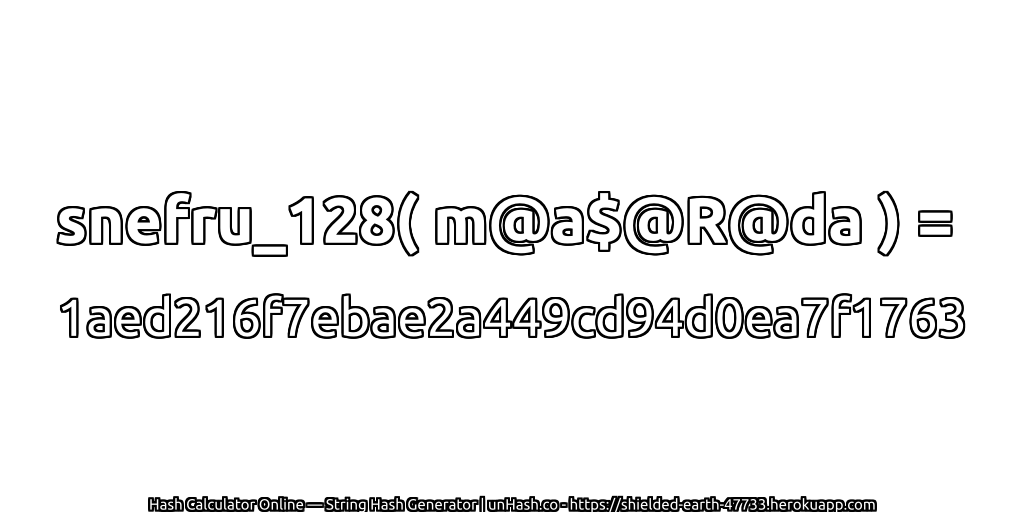 snefru_128( m@a$@R@da ) = 1aed216f7ebae2a449cd94d0ea7f1763 | unHash.co