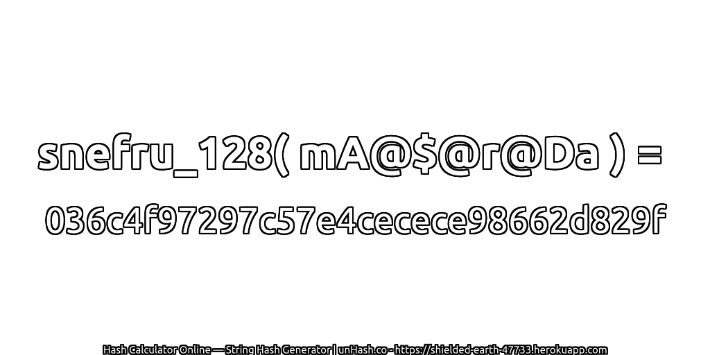 snefru_128( mA@$@r@Da ) = 036c4f97297c57e4cecece98662d829f | unHash.co