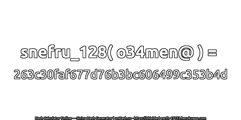 snefru_128( o34men@ ) = 263c30faf677d76b3bc606499c353b4d | unHash.co