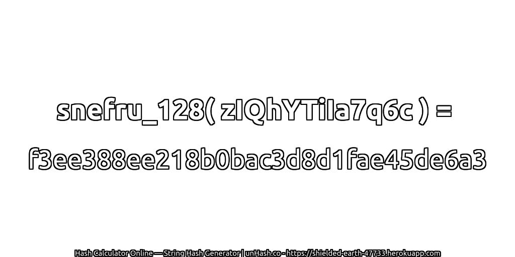 snefru_128( zIQhYTiIa7q6c ) = f3ee388ee218b0bac3d8d1fae45de6a3 | unHash.co