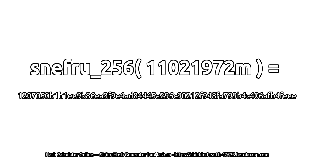 snefru_256( 11021972m ) = 1207050b1b1ee9b86ea3f9e4ad84445a296c90212f948fa799b4c406afb4feee | unHash.co
