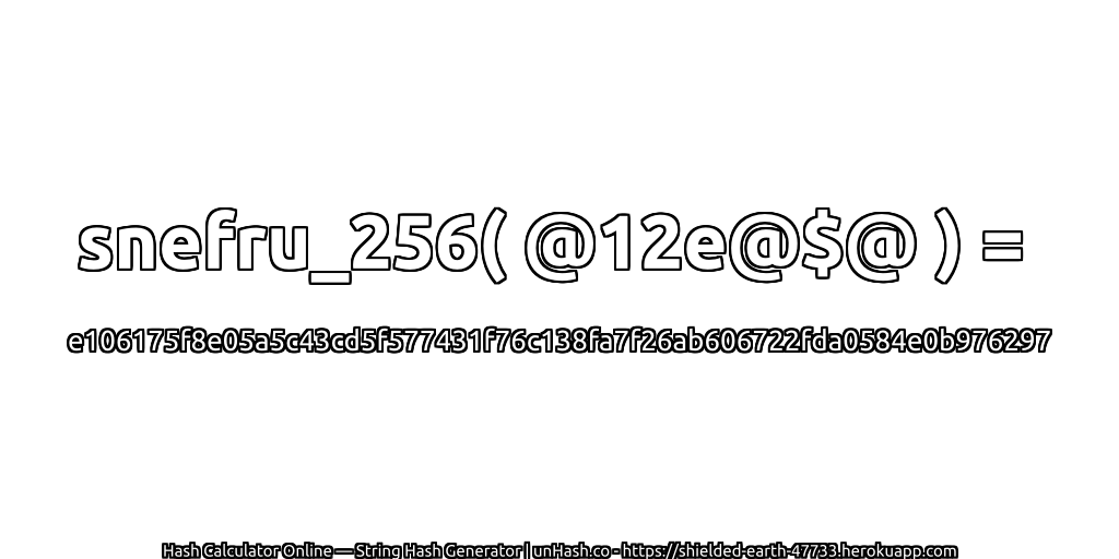 snefru_256( @12e@$@ ) = e106175f8e05a5c43cd5f577431f76c138fa7f26ab606722fda0584e0b976297 | unHash.co