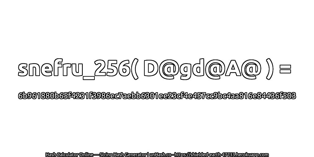 snefru_256( D@gd@A@ ) = 6b961880b65f4231f3986ec7aebb6301ee23cf4e457cc9bc4aa816e84436f503 | unHash.co