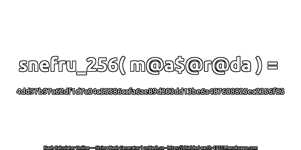 snefru_256( m@a$@r@da ) = 4dd97b97c62df1d7c04c55586ccfa6ae89d203dd13be6a487608825ec2356f83 | unHash.co